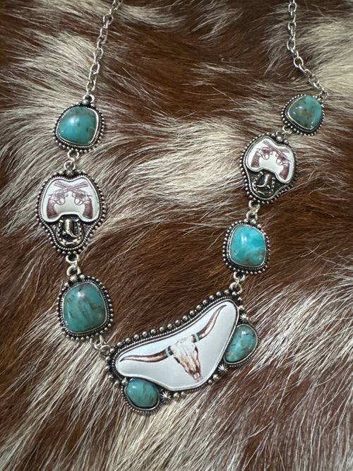 Steer Head Stone Necklace