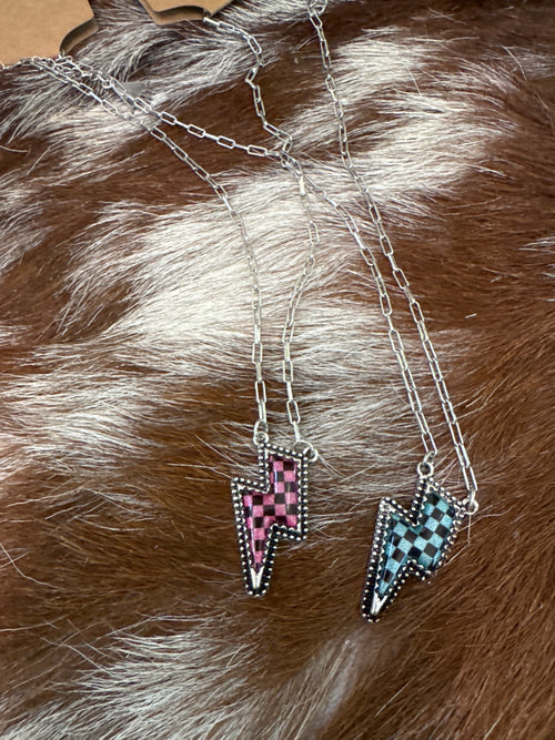 Checker Bolt Necklace - 2 COLORS