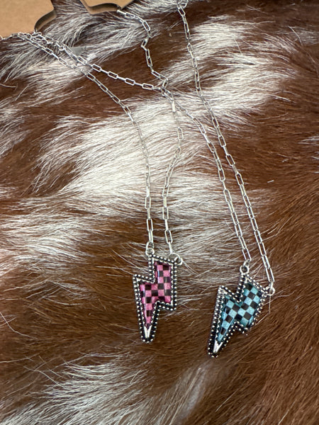 Checker Bolt Necklace - 2 COLORS