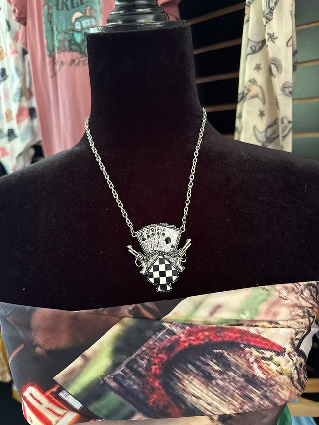 Play Your Cards Right Checker Spade Necklace