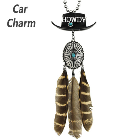HOWDY HAT FEATHER CAR CHARM - PINK