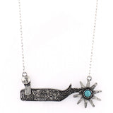 COWBOY BOOTS SPUR NECKLACE - SILVER / TURQUOISE