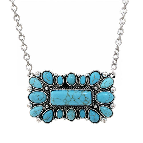 LARGE WESTERN HAND STONE BAR NECKLACE - SILVER / TURQUOISE