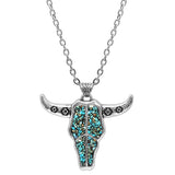WESTERN COW SKULL NECKLACE - SILVER /MULTI