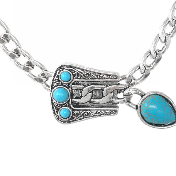 WESTERN CHAIN TXR SEMI STONE NECKLACE - SILVER / TURQUOISE