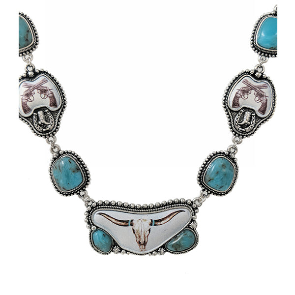 Steer Head Stone Necklace