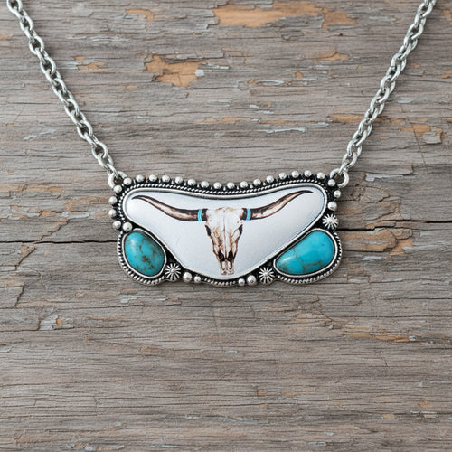 Steer Print w/ Stone Necklace