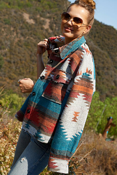 Corduroy Frayed Edge Aztec Crop Jacket