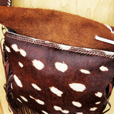 Deer Axis Handbag w/ Flap and Braid Accent