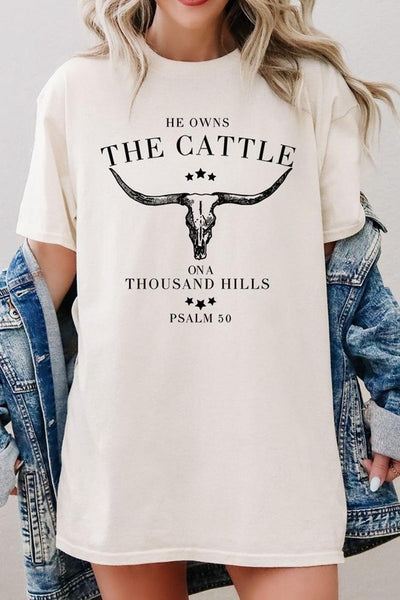 HE OWNS THE CATTLE HEAVY COTTON TEE