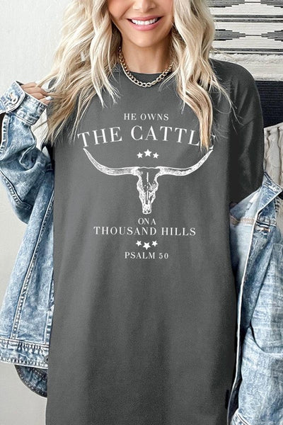 HE OWNS THE CATTLE HEAVY COTTON TEE