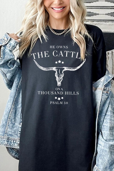 HE OWNS THE CATTLE HEAVY COTTON TEE