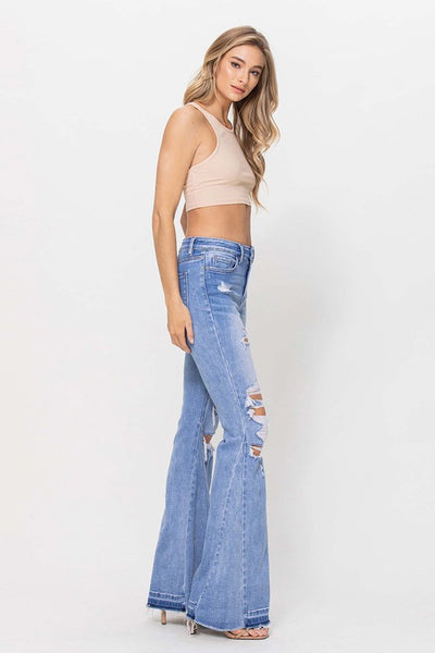 Last Night Distressed High-Rise Flare Jeans