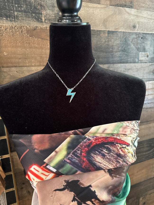 Gemstone Thunderbolt Pendant Short Necklace
