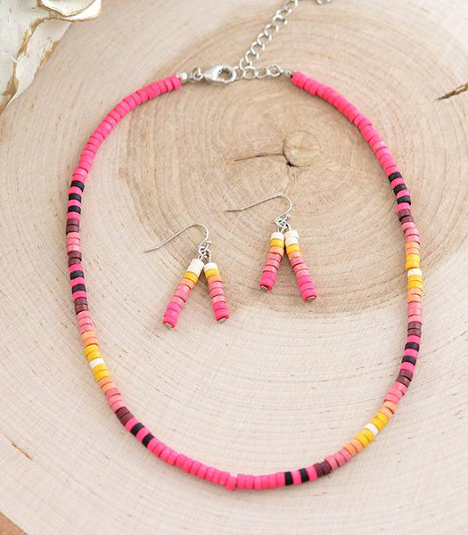 Navajo Beads Necklace Set ~ Pink