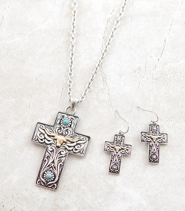Cowboy Prayer Cross Necklace Set