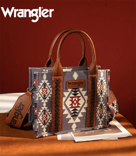 Wrangler Southwestern Pattern Dual Sided Print Canvas Wide Tote ~ DRK BROWN