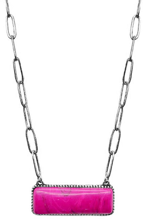 Agate Stone Bar Pendant Clip Chain Necklace