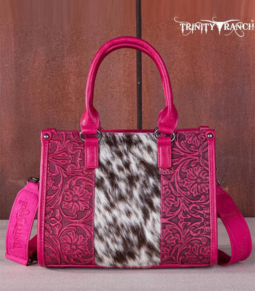 Trinity Ranch Cowhide Tooled Bag - Pink