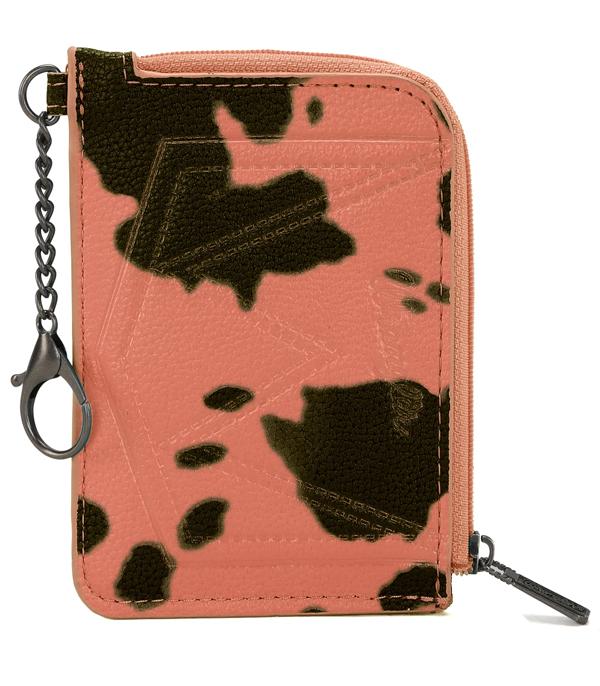 Wrangler Cow Print Zip Card Case - Pink