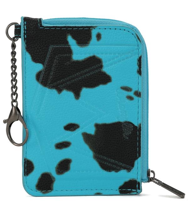 Wrangler Cow Print Zip Card Case - Turquoise