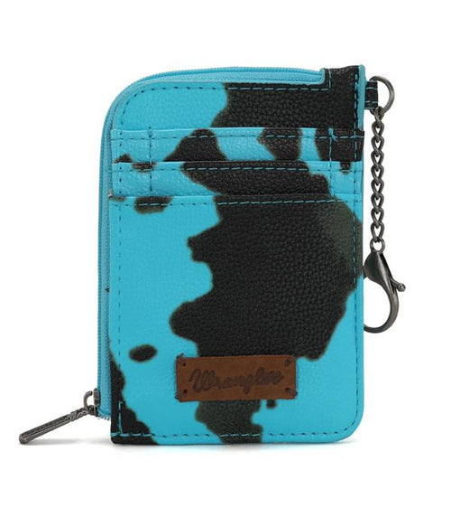 Wrangler Cow Print Zip Card Case - Turquoise