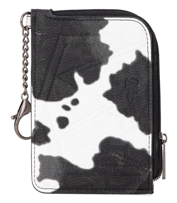 Wrangler Cow Print Zip Card Case - Black