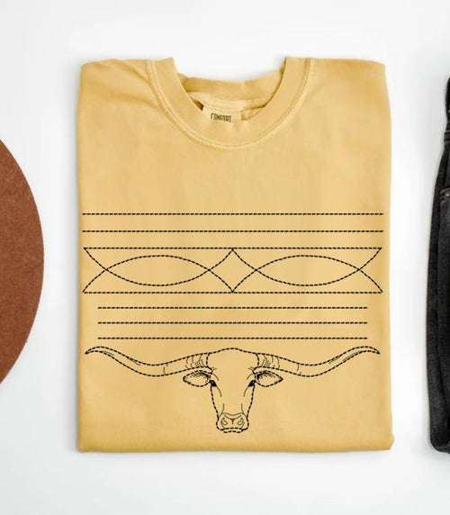 Boot Stitch Longhorn Tee - Mustard