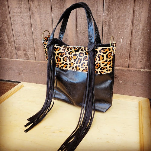 Tejas Bucket Handbag with Leopard Accent