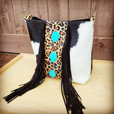 Tejas Leather with Leopard & Triple Turquoise Bag