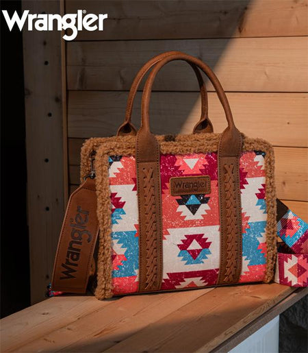 Wrangler Aztec Sherpa Tote Crossbody Bag - Cream