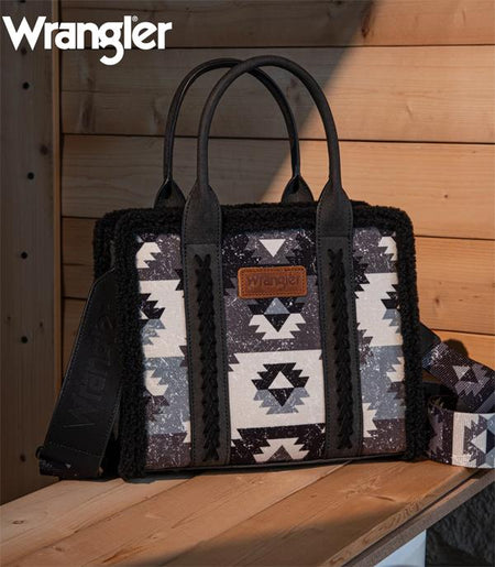 Wrangler Aztec Sherpa Tote Crossbody Bag - Cream