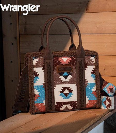 Wrangler Aztec Sherpa Tote Crossbody Bag - Brown