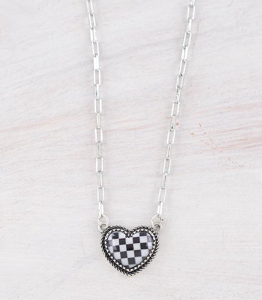 Checkered Heart Necklace