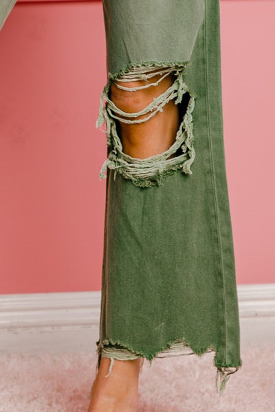 Distressed Vintage Washed Wide Leg Pants - Multiple Colors