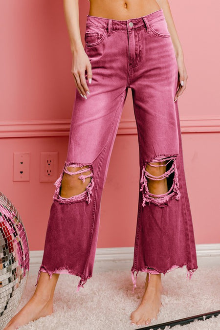 High-Waisted Wide Leg Cuffed Jeans