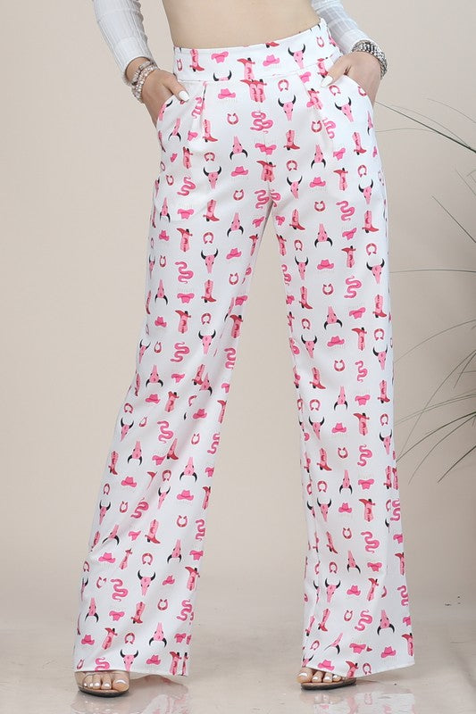 Pink Cowgirl Collage Printed Pants