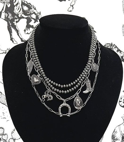 Western Charm Pearl Bead Layered Necklace