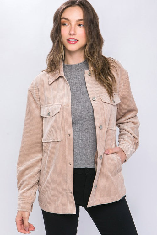 Corduroy Button Down Jacket With Pockets ~ Multiple Colors