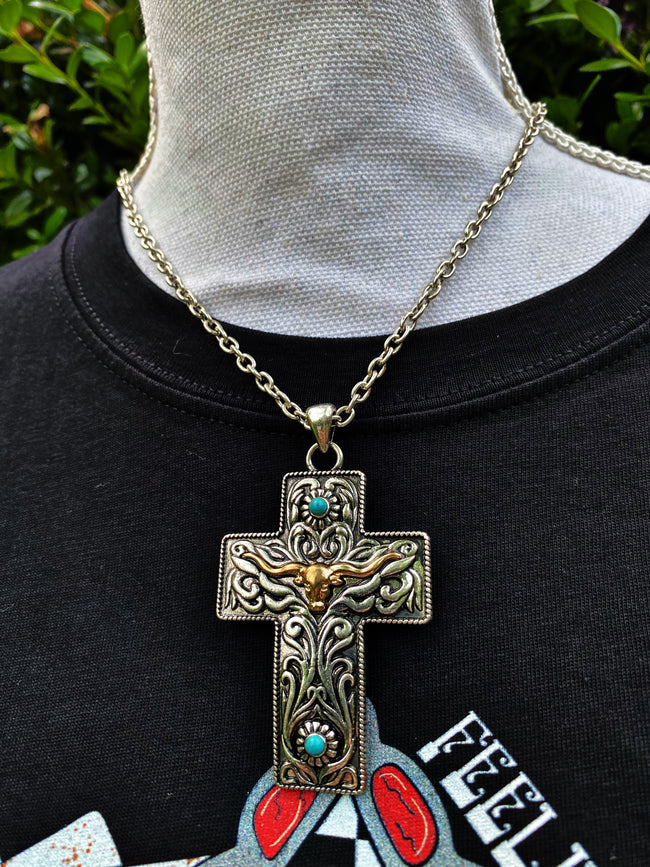 Cowboy Prayer Cross Necklace Set