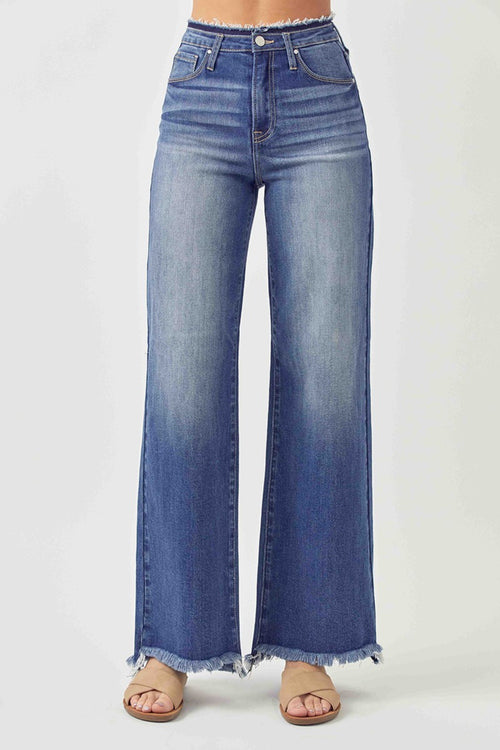 RISEN - High Waist Raw Hem Wide Leg Jeans