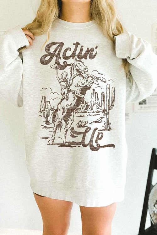 ACTIN UP WESTERN COWGIRL OVERSIZED SWEATSHIRT ~Multiple Colors~