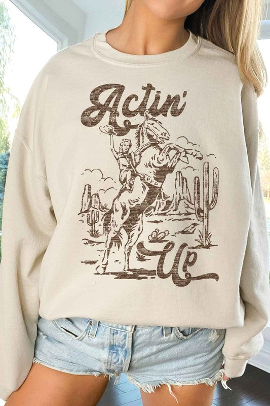 ACTIN UP WESTERN COWGIRL OVERSIZED SWEATSHIRT ~Multiple Colors~