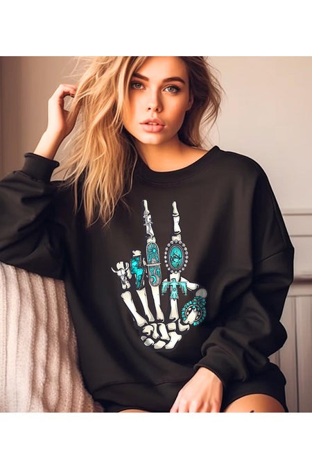 Turquoise Cow Skull Sweatshirt *Online Exclusive*