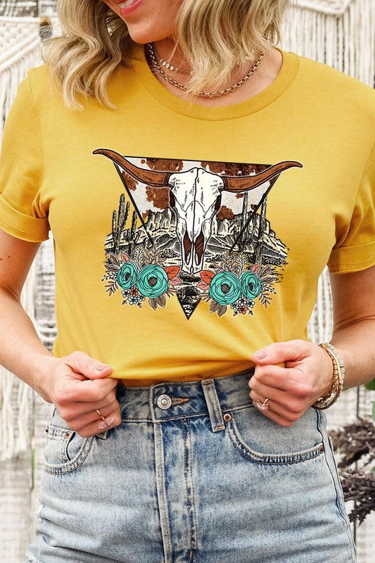 Desert Cow skull  Graphic T Shirts