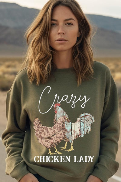 Crazy Chicken Lady Graphic Fleece Sweatshirt - Multiple Colors