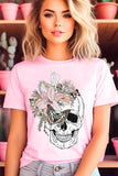 Floral Skull Graphic Tee - Multiple Colors