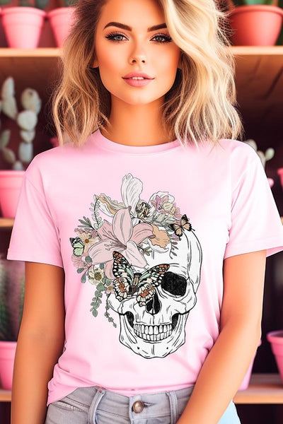 Floral Skull Graphic Tee - Multiple Colors