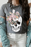 Floral Skull Graphic Tee - Multiple Colors