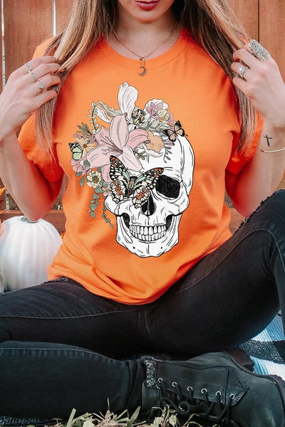 Floral Skull Graphic Tee - Multiple Colors